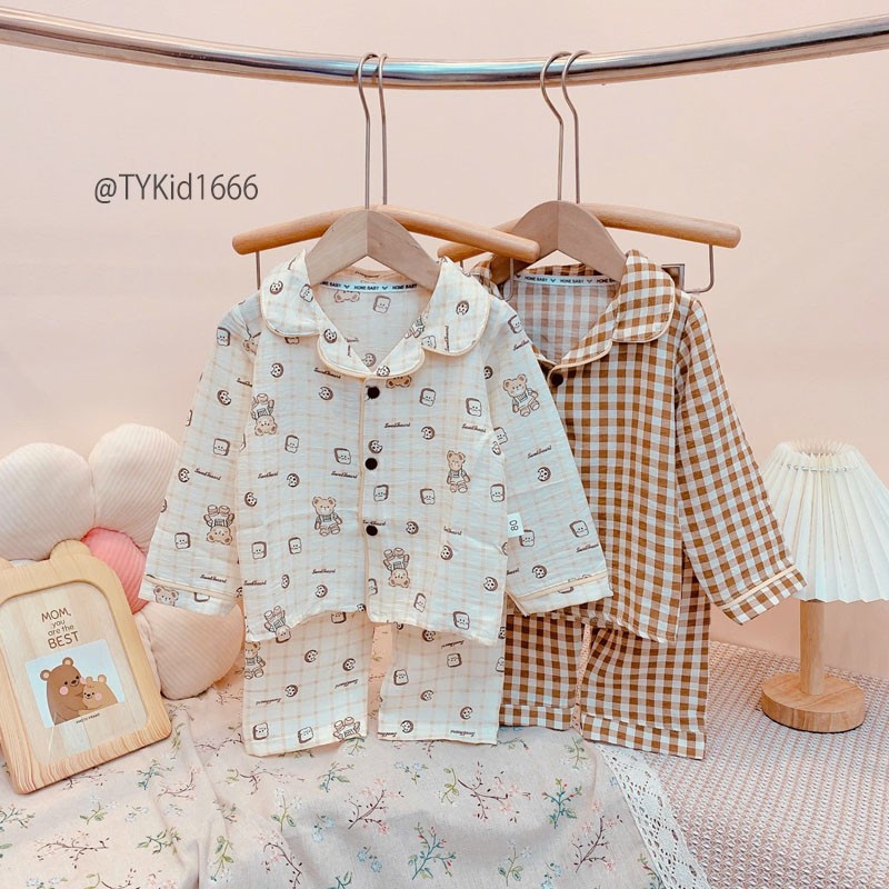 S1666-Pijama đũi cho bé, 2 màu vải mềm mại Tiểu Yến KID