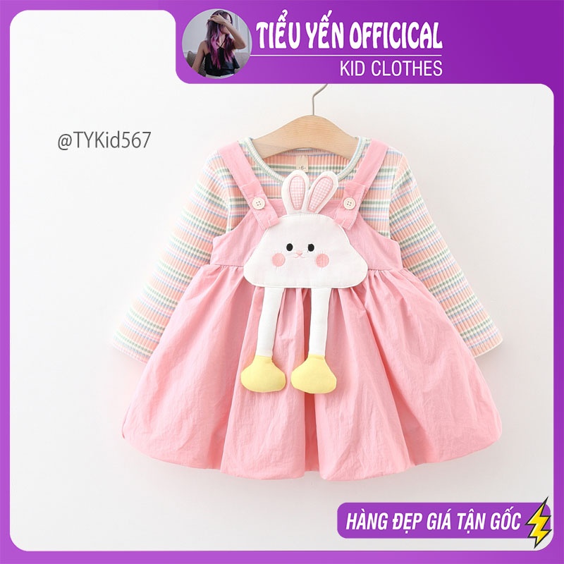 V567-Váy yếm thu đông bé gái, áo và yếm thỏ rời Tiểu Yến KID