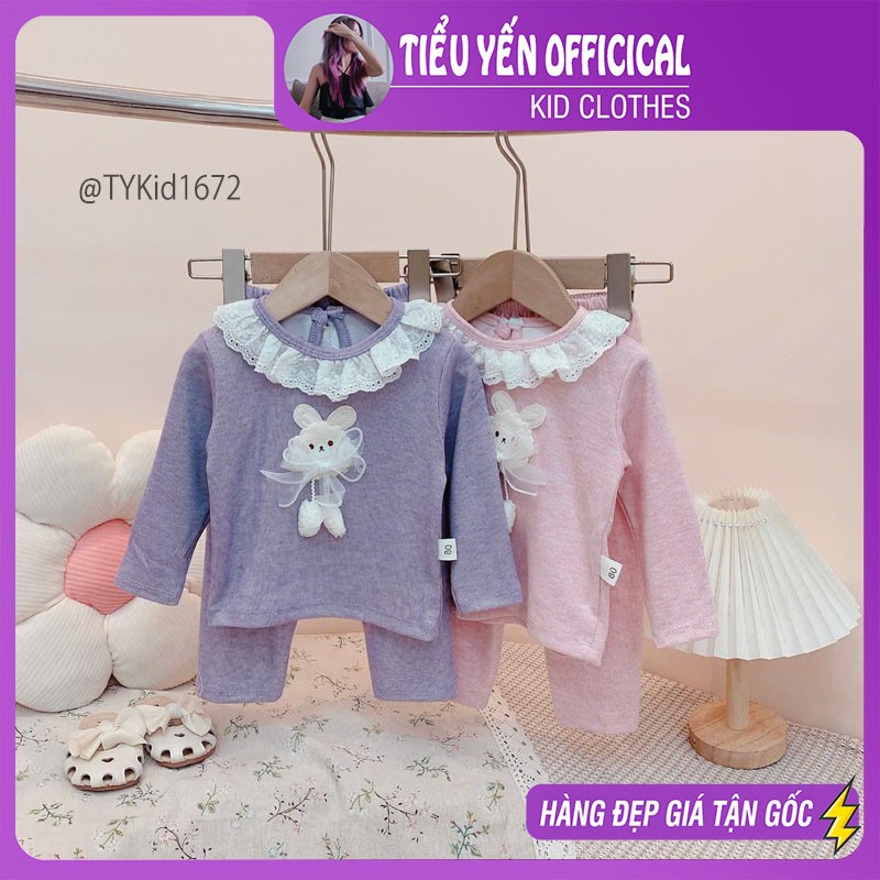 S1672-Đồ bộ bé gái, bộ nỉ 2 màu phối ren vải mềm dày dặn Tiểu Yến KID