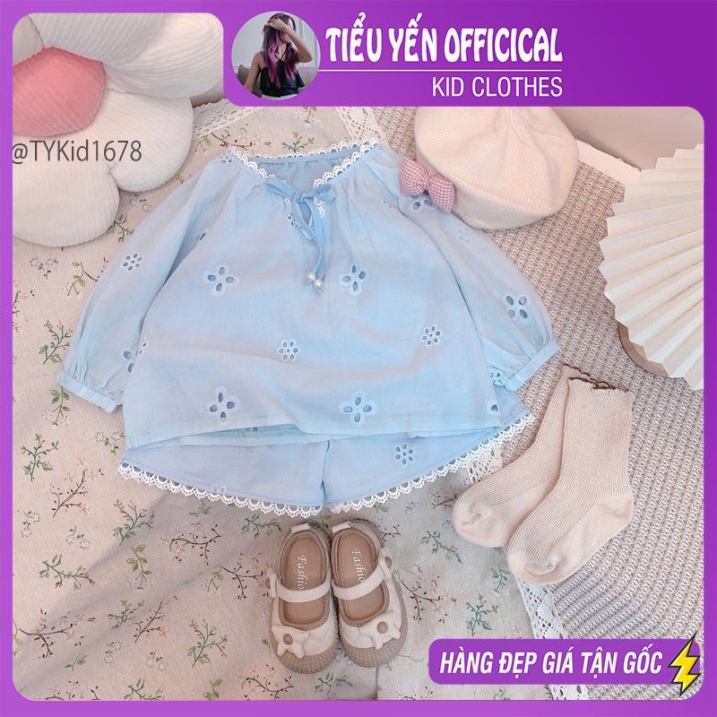 S1678-Quần áo thu đông bé gái, chất thô mềm thêu hoa Tiểu Yến KID