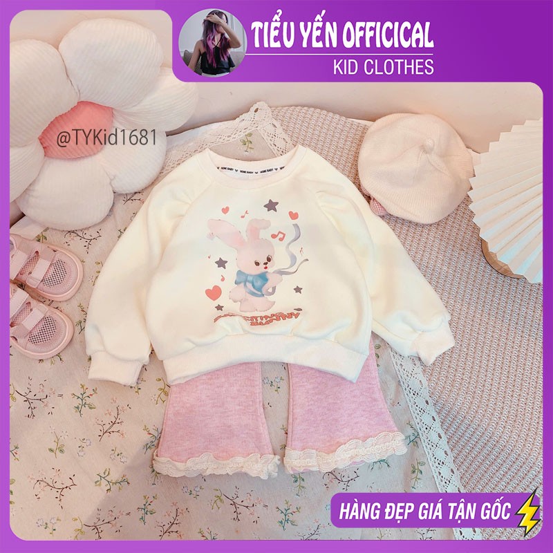 S1681-Bộ nỉ thu đông bé gái, áo nỉ dày dặn và quần nỉ loe Tiểu Yến KID