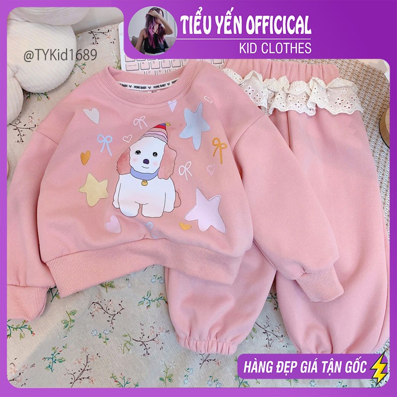 S1689-Bộ nỉ thu đông bé gái chất nỉ 2 da dày dặn Tiểu Yến KID