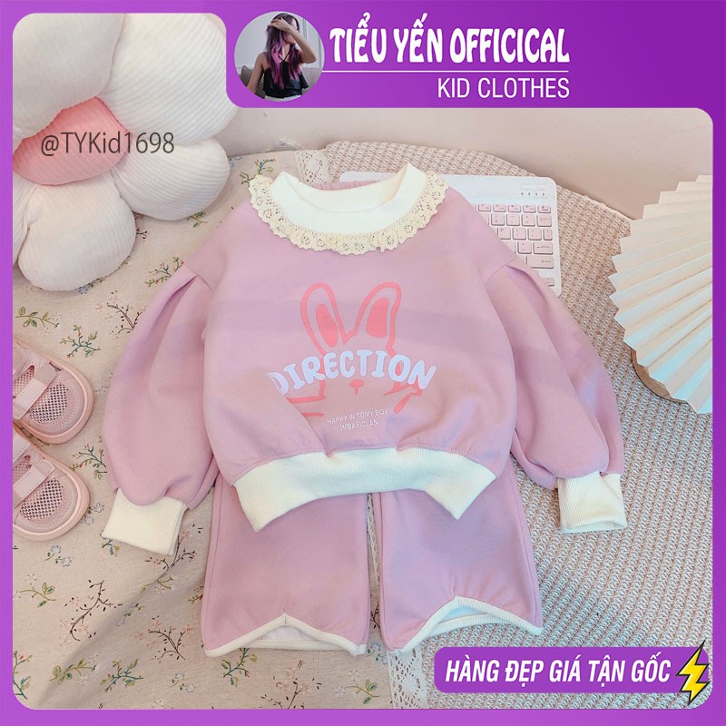 S1698-Bộ nỉ thu đông bé gái, nỉ mềm dày dặn phối ren Tiểu Yến KID