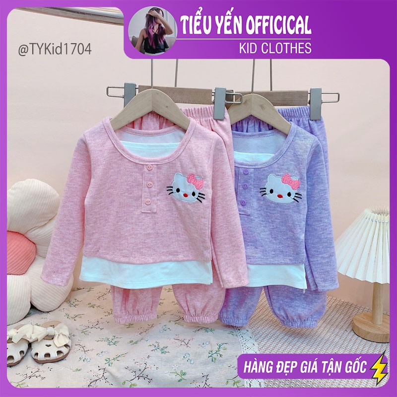 S1704-Quần áo thu đông bé gái, bộ nỉ mèo 2 màu Tiểu Yến KID