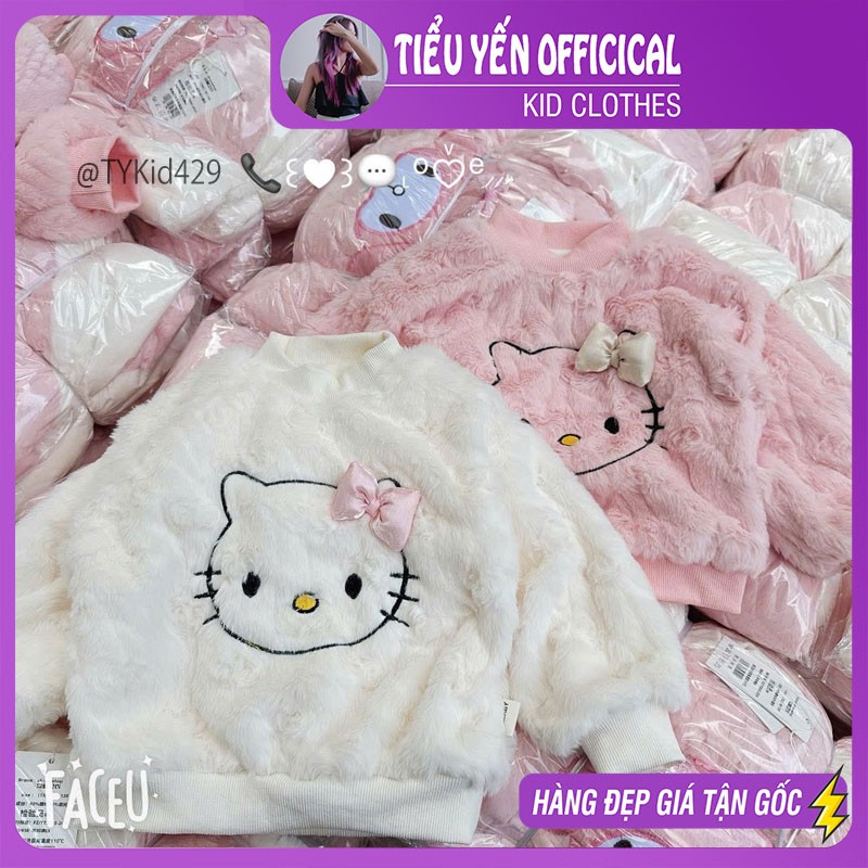 A429-Áo lông bé gái dày dặn thêu mèo Hello kitty Tiểu Yến KID