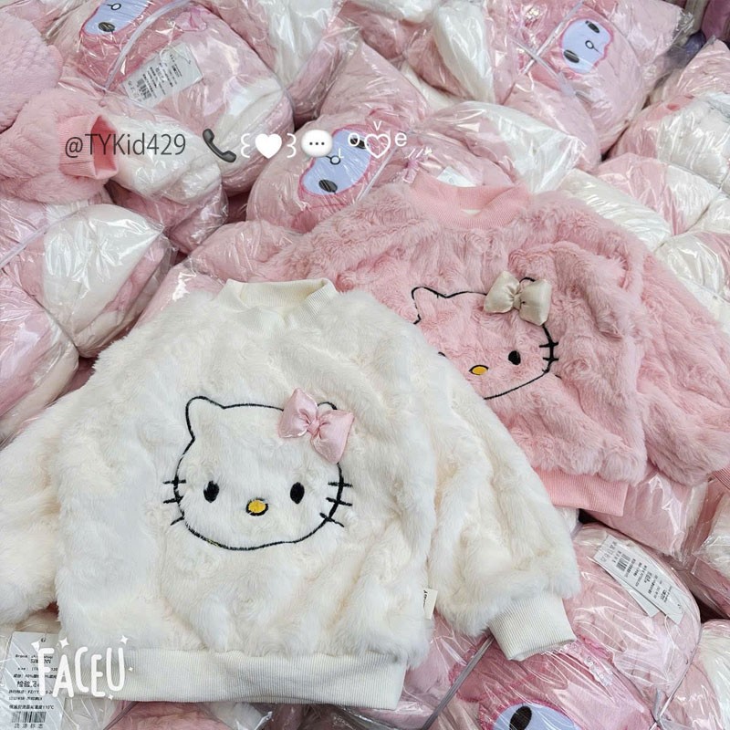 A429-Áo lông bé gái dày dặn thêu mèo Hello kitty Tiểu Yến KID