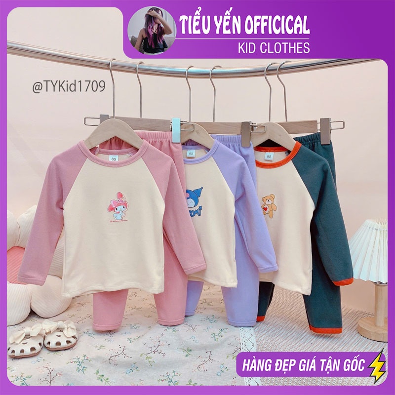 S1709-Đồ bộ mặc nhà cho bé, bộ nỉ thu đông hoạt hình Tiểu Yến KID