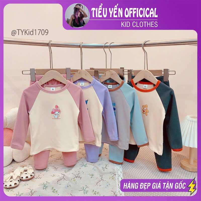 S1709-Đồ bộ mặc nhà cho bé, bộ nỉ thu đông hoạt hình Tiểu Yến KID