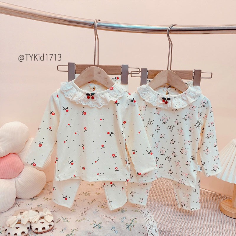 S1713-Đồ bộ thu đông bé gái, thun mềm co giãn cổ phối ren Tiểu Yến KID