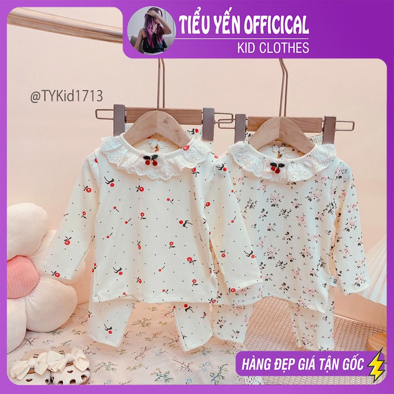 S1713-Đồ bộ thu đông bé gái, thun mềm co giãn cổ phối ren Tiểu Yến KID