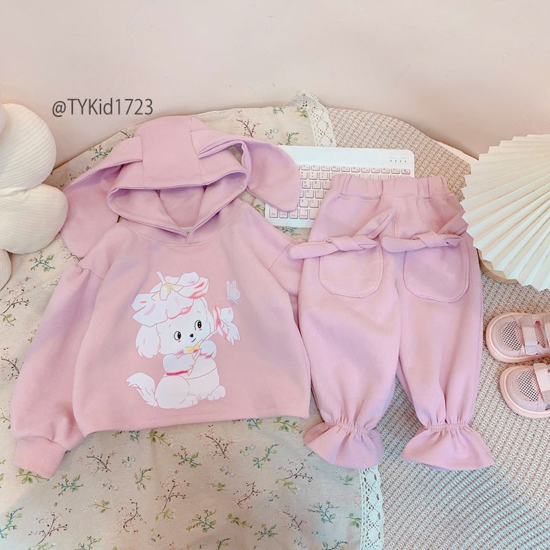 S1723-Bộ nỉ thu đông bé gái, áo hoodie và quần nỉ bo gấu Tiểu Yến KID