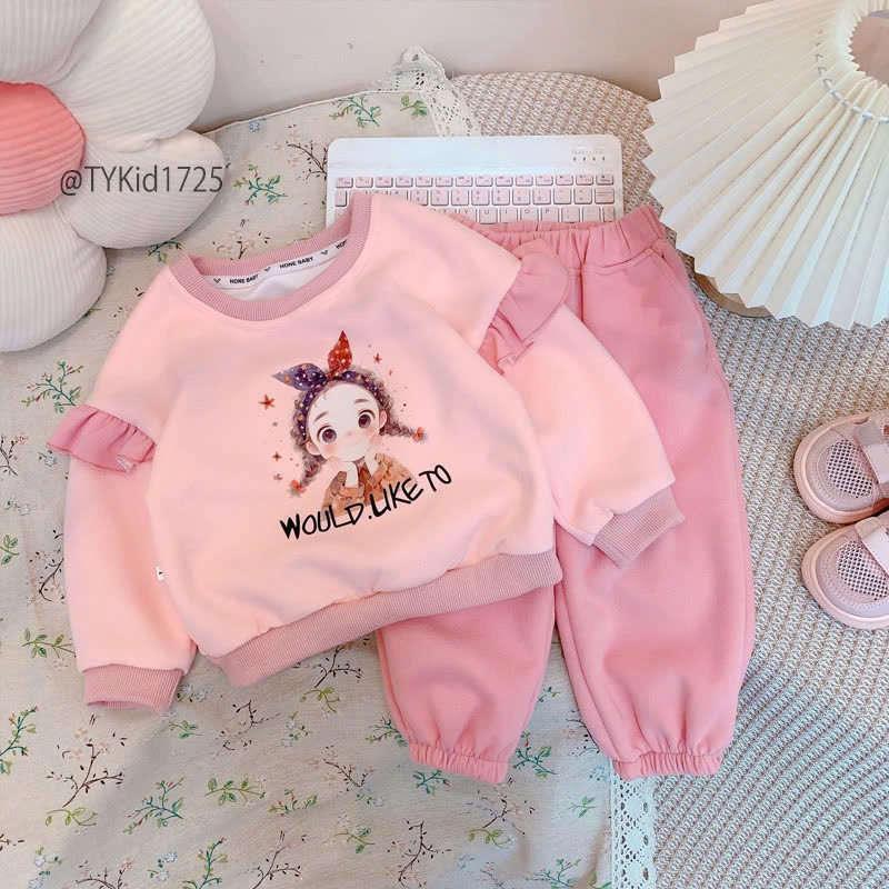 S1725-Bộ nỉ thu đông bé gái, áo nỉ chibi và quần bo gấu Tiểu Yến KID