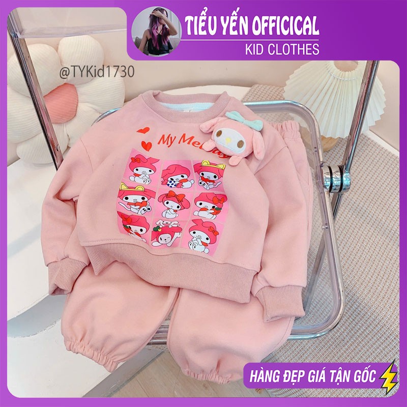 S1730-Bộ nỉ thu đông bé gái, họa tiết thỏ hồng My Melody Tiểu Yến KID