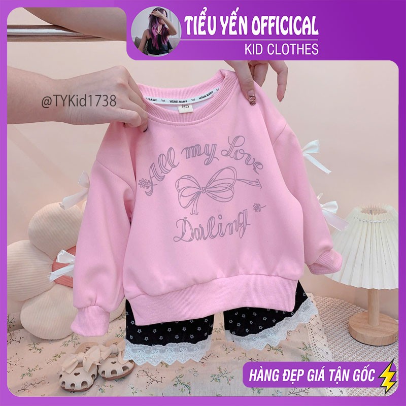 S1738-Bộ nỉ thu đông bé gái, áo nỉ và quần nhung suông Tiểu Yến KID