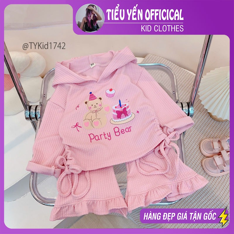 S1742-Bộ len xoắn thu đông bé gái, áo hoodie và quần loe Tiểu Yến KID