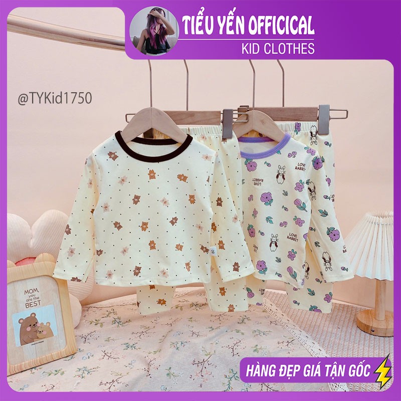 S1750-Đồ bộ mặc nhà bé gái vải mềm co giãn 2 họa tiết Tiểu Yến KID