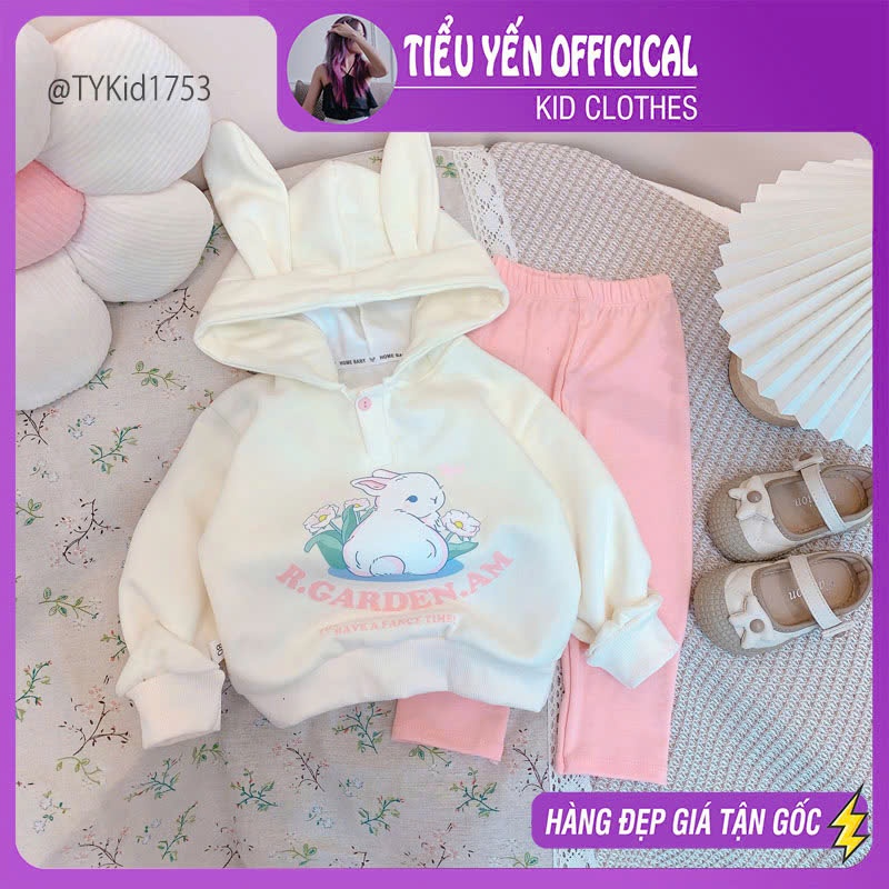 S1753-Bộ nỉ thu đông bé gái, áo hoodie và quần nỉ Tiểu Yến KID