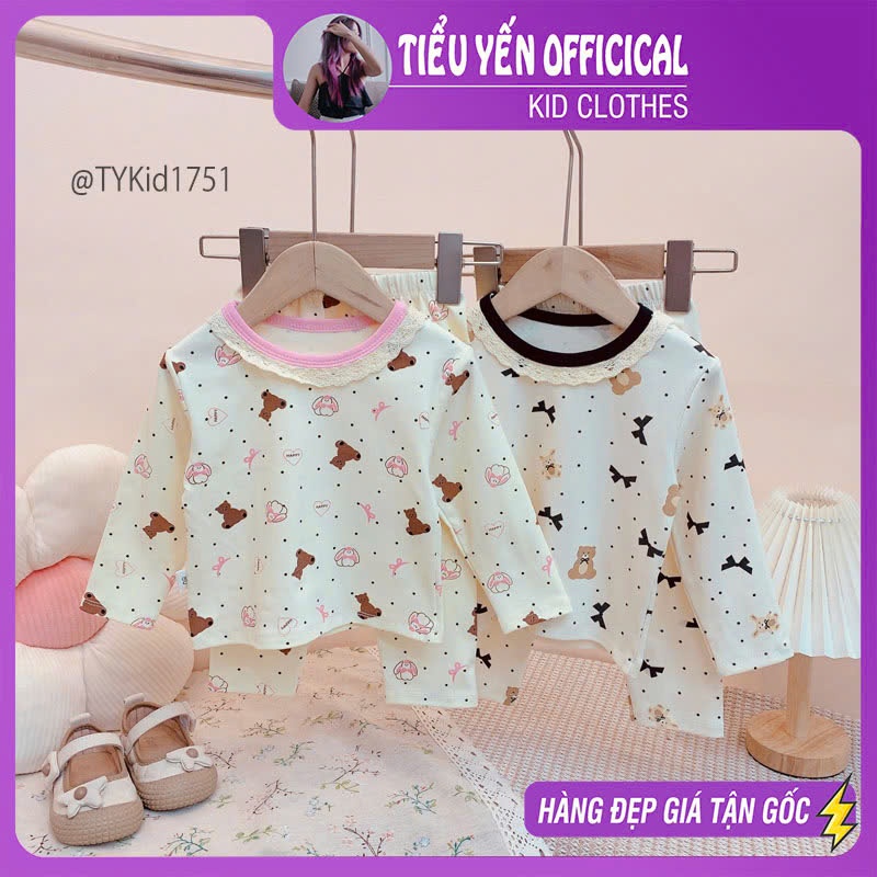 S1751-Đồ bộ mặc nhà bé gái, thun mềm co giãn thoải mái Tiểu Yến KID