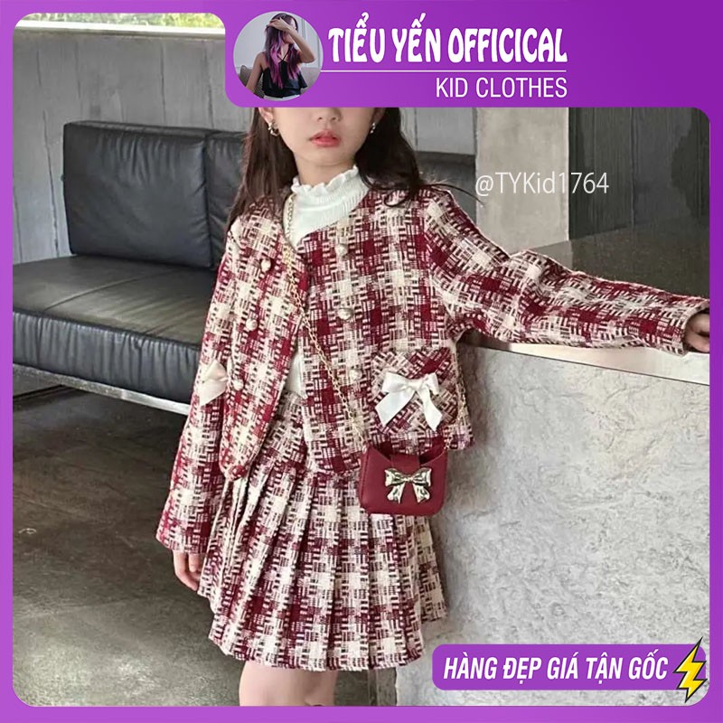 S1764-Set dạ cao cấp bé gái mặc Noel - Tết kèm túi, không có áo bên trong Tiểu Yến KID-()