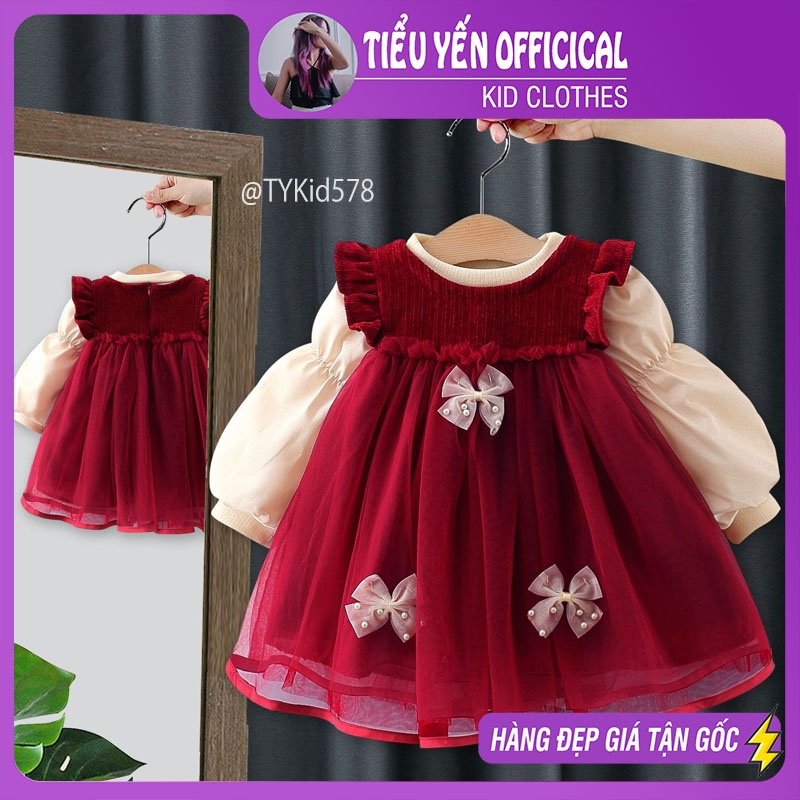 V578-Váy nhung bé gái mặc Nole - Tết, lót nỉ dày dặn Tiểu Yến KID-()