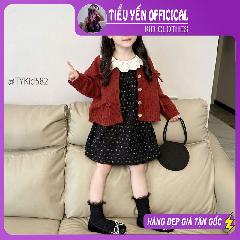 V582-Set váy và áo khoác len đỏ bé gái mặc Tết Tiểu Yến KID-()