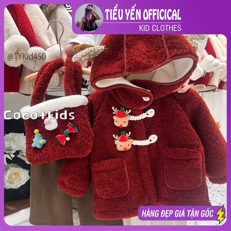 AK450-Áo khoác lông tuần lộc Noel, lót lông dày ấm, có kèm túi Tiểu Yến KID-()