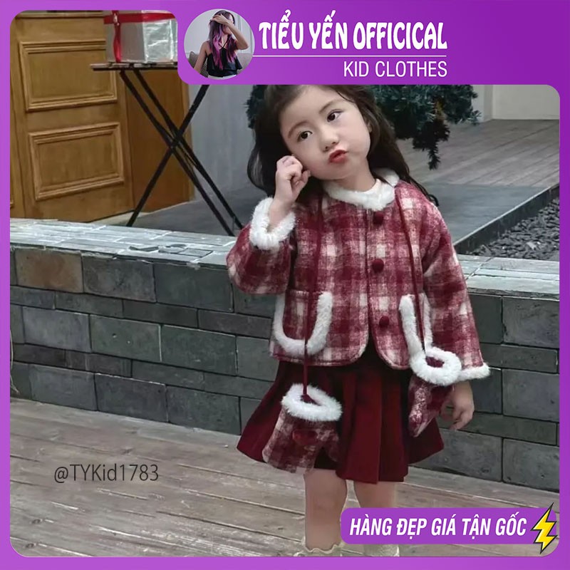 S1783-Set dạ đỏ cao cấp bé gái mặc Noel - Tết, tặng kèm bao tay Tiểu Yến KID-()