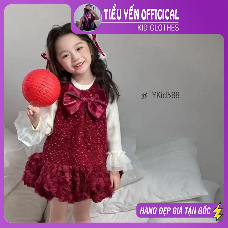 V588-Váy dạ đỏ hoa hồng 3D cao cấp, kèm áo nỉ bên trong Tiểu Yến KID -()