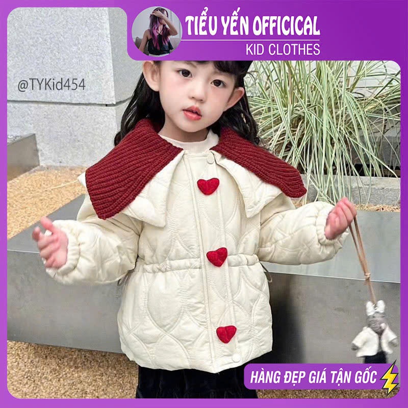 AK454-Áo khoác phao thu đông bé mặc phối cổ len đỏ Tiểu Yến KID-()