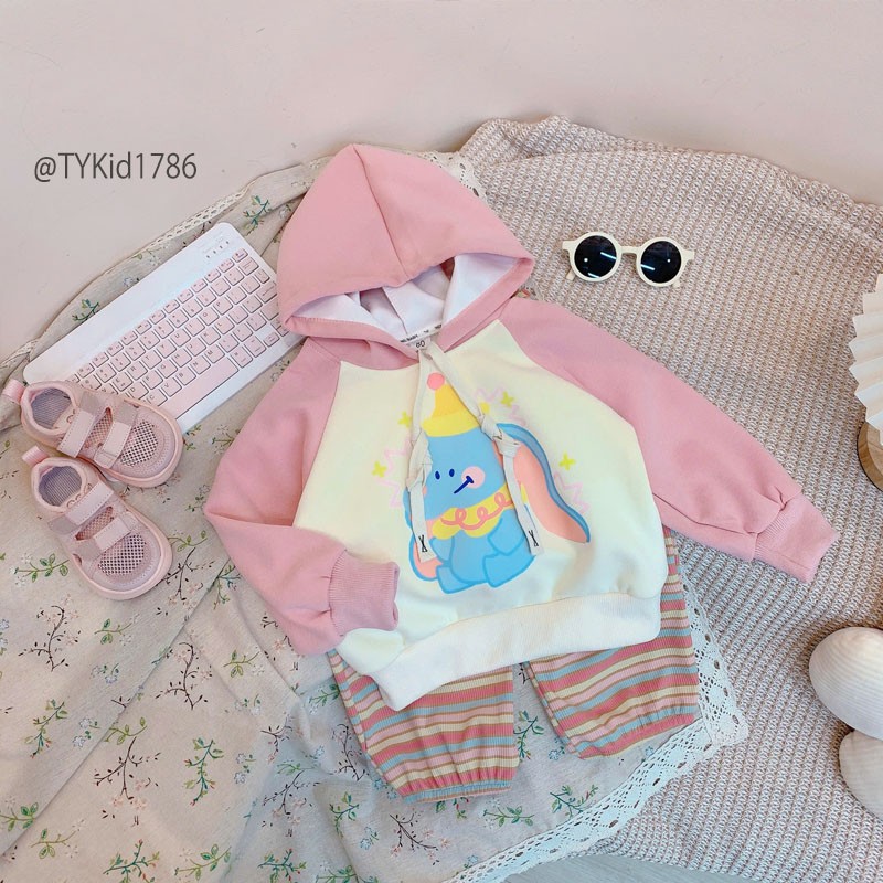 S1786-Bộ nỉ thu đông bé gái, áo hoodie quần len bo gấu Tiểu Yến KID-()