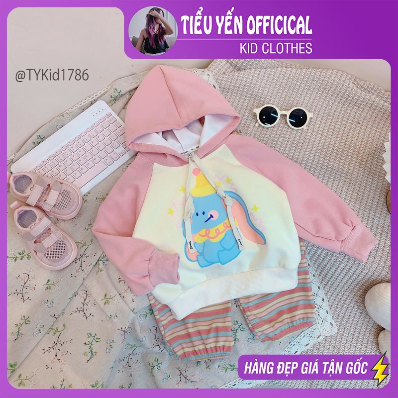 S1786-Bộ nỉ thu đông bé gái, áo hoodie quần len bo gấu Tiểu Yến KID-()