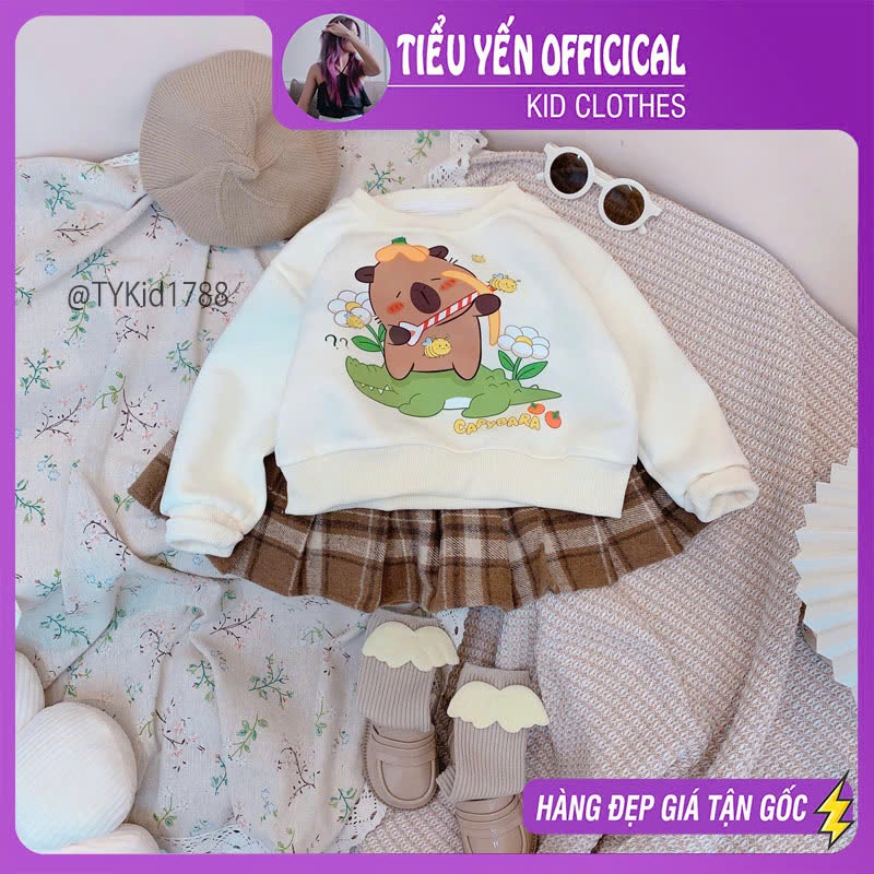 S1788-Bộ nỉ thu đông bé gái hoạt hình Capybara Tiểu Yến KID-()