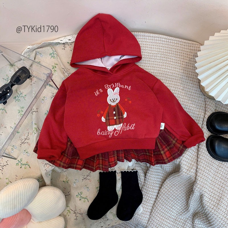 S1790-Bộ nỉ Noel bé gái, áo nỉ hoodie và chân váy xếp ly Tiểu Yến KID-()