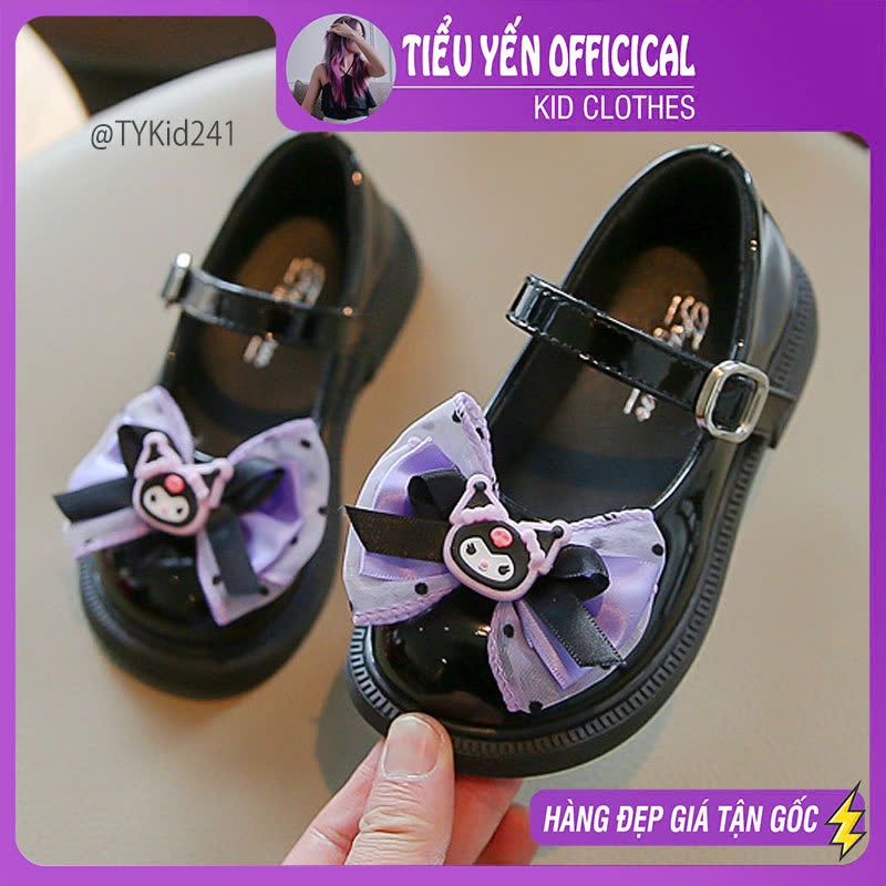 G241-Giày búp bê đen bé gái hoạt hình kuromi, da mềm êm chân size 26-36 Tiểu Yến KID