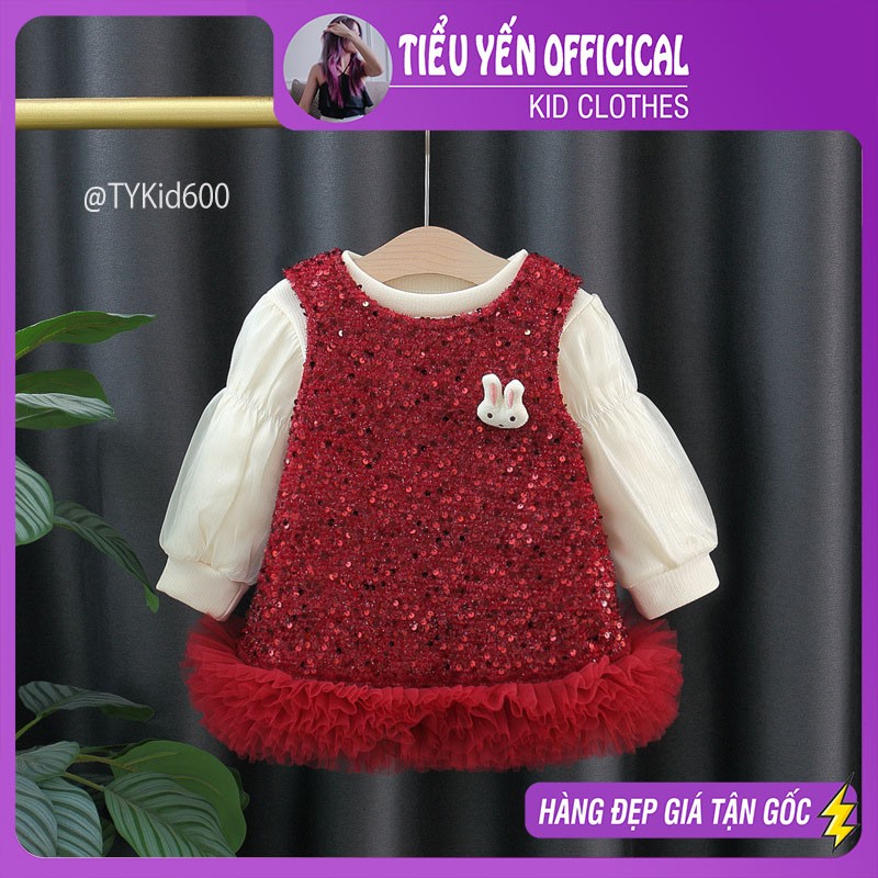 V600-Váy dạ đỏ tai thỏ bé gái mặc Noel - Tết, lót nỉ ấm Tiểu Yến KID