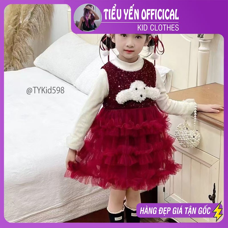 V598-Váy dạ đỏ bé gái mặc Noel - Tết, lót nỉ dày dặn Tiểu Yến KID-()