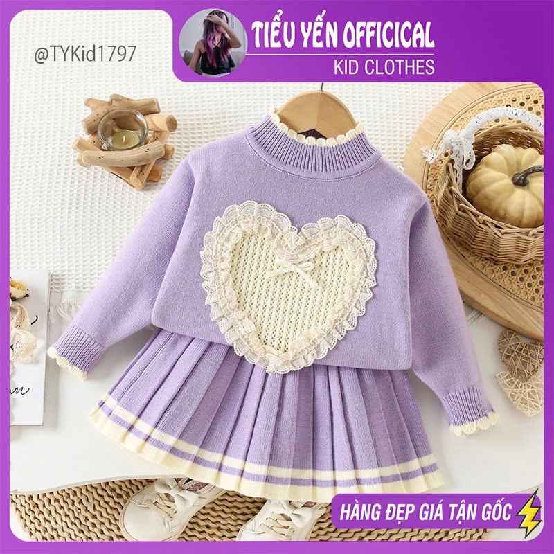 S1797-Set len cao cấp bé gái màu tím phối ren Tiểu Yến KID