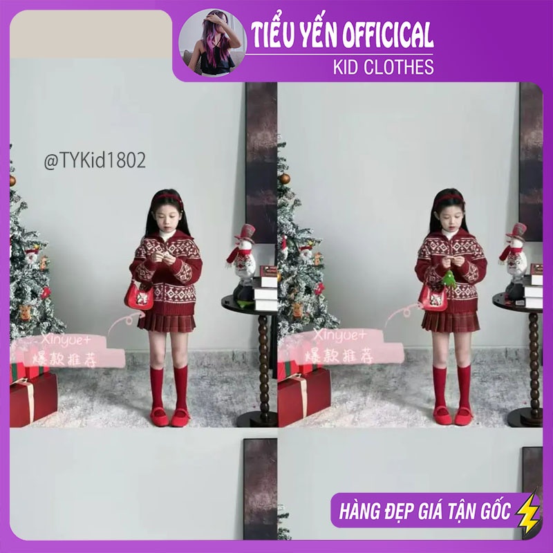 S1802-Set len cao cấp bé gái mặc Noel - Tết họa tiết thổ cẩm Tiểu Yến KID