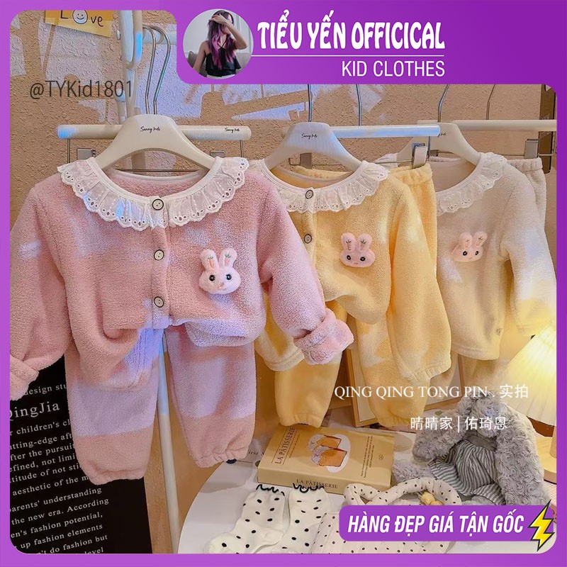 S1801-Bộ lông bé gái 2 màu, lông dày dặn cổ phối ren Tiểu Yến KID