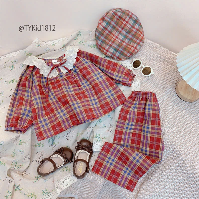 S1812-Pijama bé gái vải thô mềm phối ren Tiểu Yến KID-()