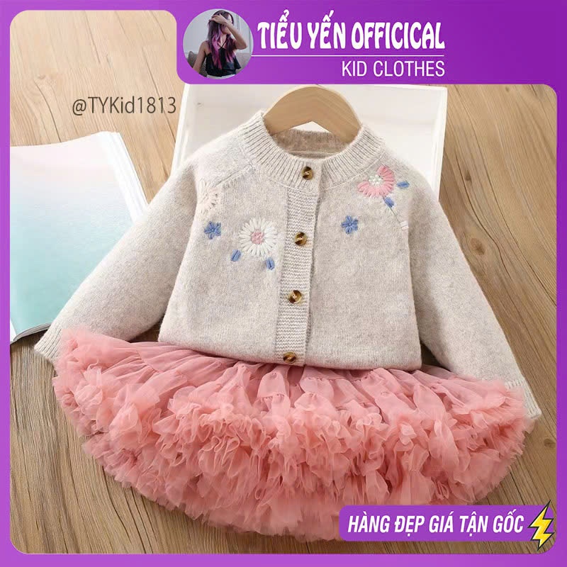 S1813-Set len tutu bé gái, áo khoác len và chân váy tutu hồng Tiểu Yến KID