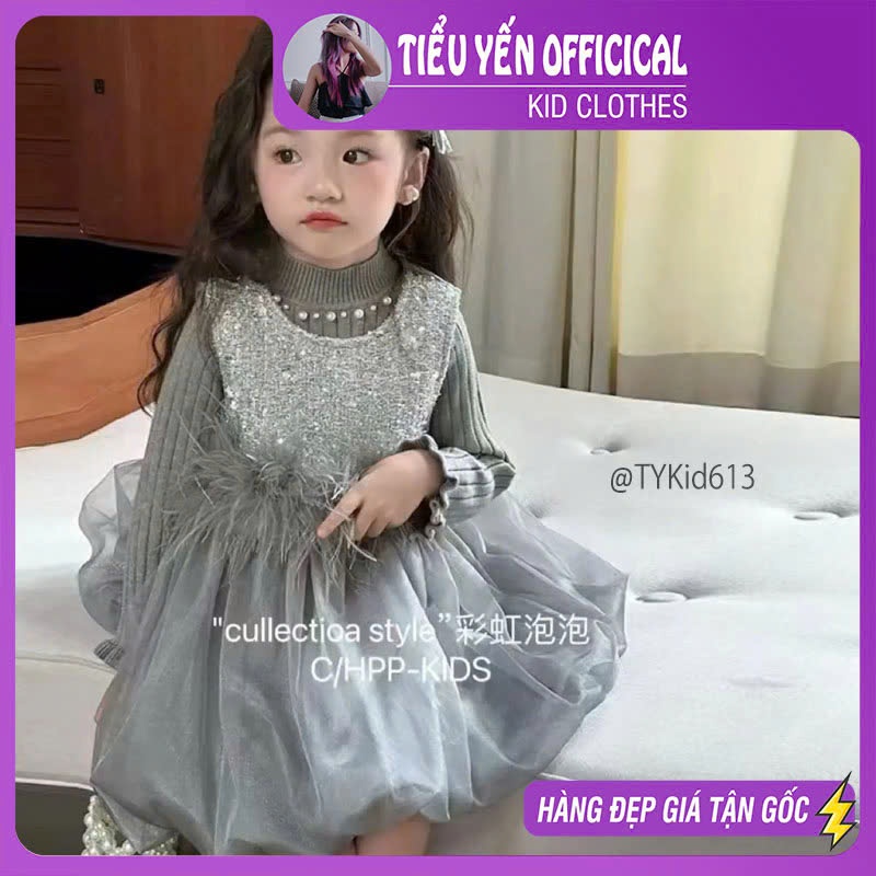 V613-Set váy dạ xám kim tuyến kèm áo len Tiểu Yến KID-()