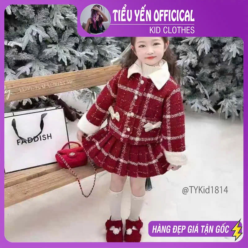 S1814-Bộ dạ cao cấp bé gái mặc Noel - Tết lót dày ấm Tiểu Yến KID-()