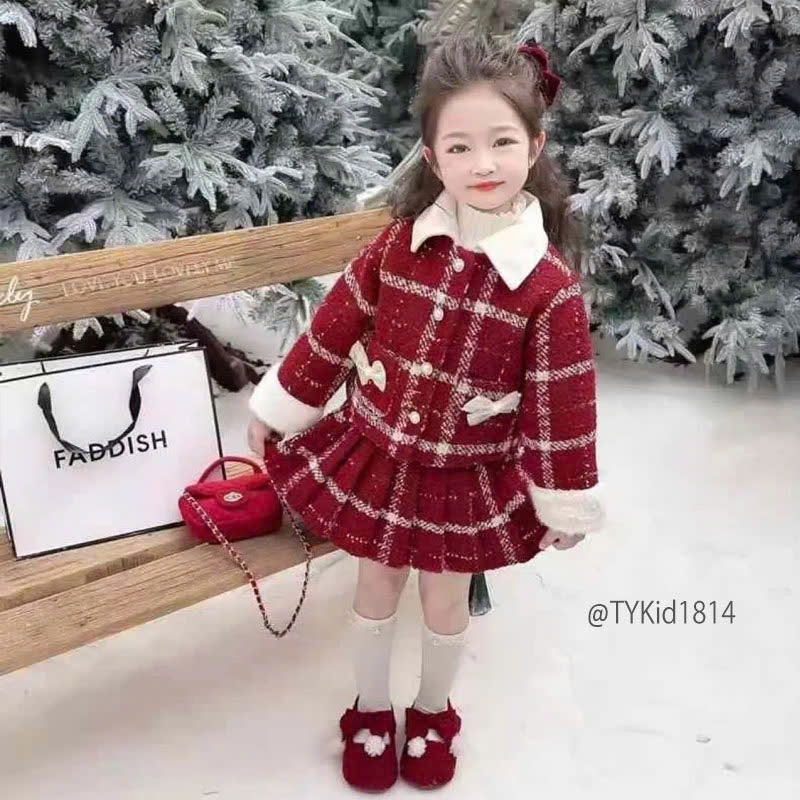 S1814-Bộ dạ cao cấp bé gái mặc Noel - Tết lót dày ấm Tiểu Yến KID-()