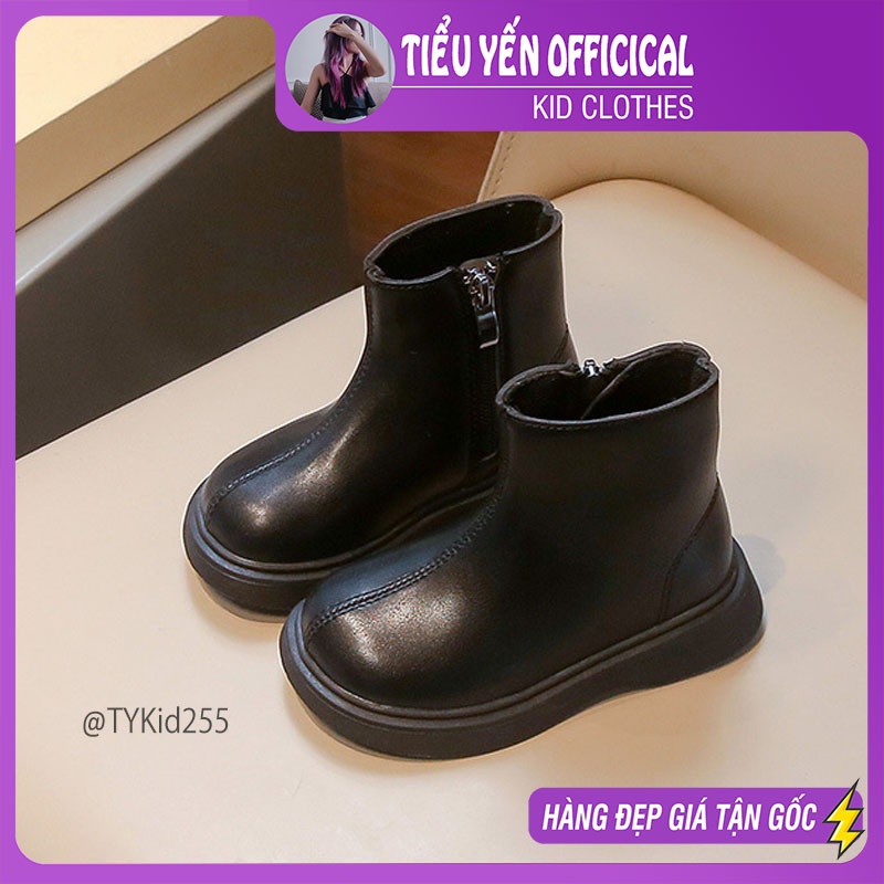 G255-Boot da đen trơn cổ ngắn bé trai bé gái size 23-35 Tiểu Yến KID