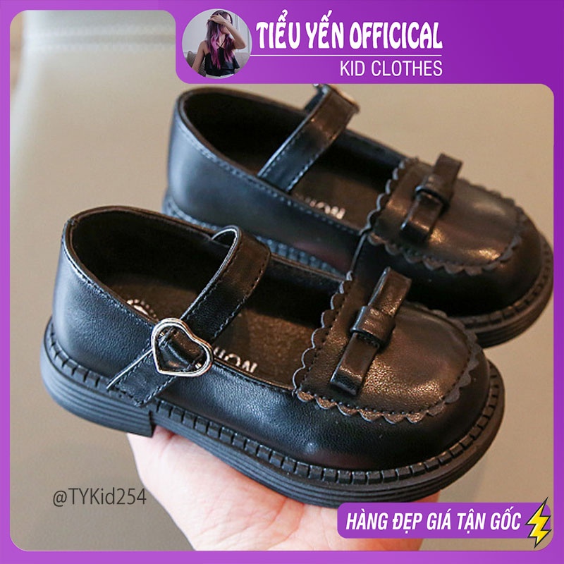 G254-Giày búp bê đen trơn bé gái phối nơ size 21-35 Tiểu Yến KID