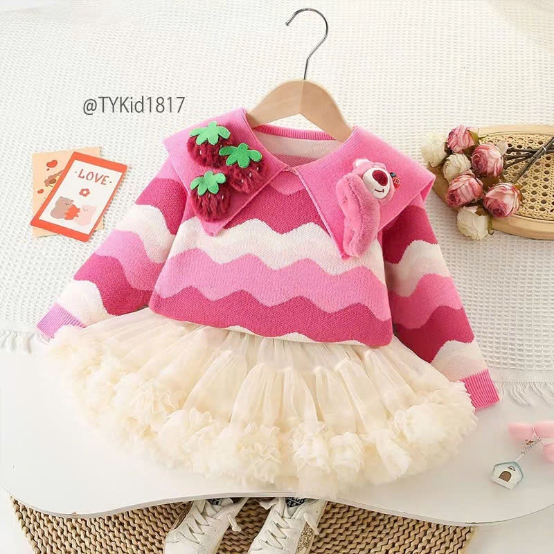 S1817-Set len tutu bé gái, áo len gấu lotso và chân váy tutu Tiểu Yến KID-()