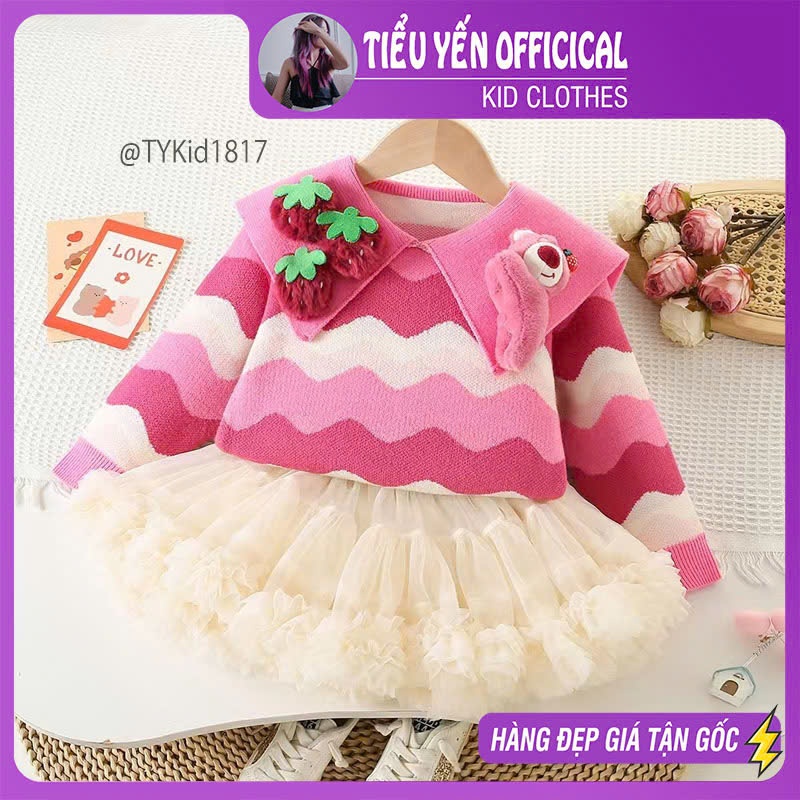 S1817-Set len tutu bé gái, áo len gấu lotso và chân váy tutu Tiểu Yến KID-()