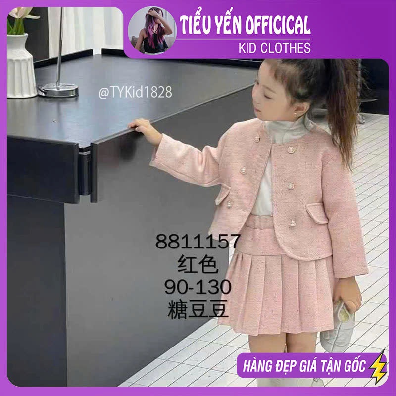 S1828-Set dạ hồng bé gái mặc Tết, lót dày ấm Tiểu Yến KID