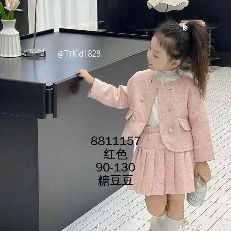 S1828-Set dạ hồng bé gái mặc Tết, lót dày ấm Tiểu Yến KID